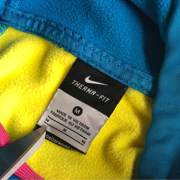 Nike Therma Fit Two Tone Yellow Turquoise Hoodie Pink Swoosh Logo - Picture 10 of 16